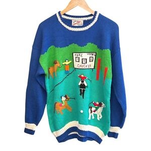 Vintage Cotton Salsa Equestrian Polo NoveltySweater Hand Knit Peru Whimsical